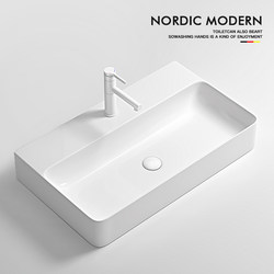 Large Square Countertop Basin with Integrated Faucet for Home Bathroom, Ceramic Washbasin