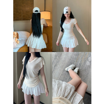 Light Puff White Low Waist Mini Mini Skirt Puffy Skirt Hollow Skirt A-line Skirt Mini Anti-Odd Skirt Pants Women