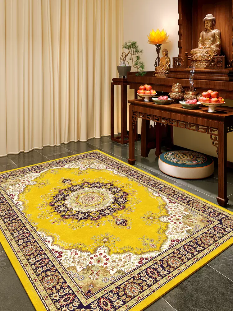 佛堂金黄色用品莲花佛西藏式地毯宫廷古土耳其大地垫子定制新中式
