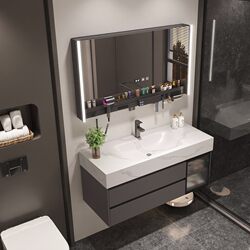 Light Luxury Style Bathroom Cabinet Set, Simple Modern Hot-Bent Integrated Basin Countertop Washbasin Cabinet Set
