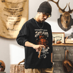 American Retro Heavyweight Long-Sleeve T-Shirt for Men 2025 New Trendy Printed Autumn Black Casual Pure Cotton T-Shirt for Men