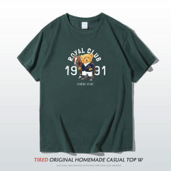 Short-Sleeved T-Shirt for Men with Bear Print, American Casual Style, 2023, Cool and Stylish for Teenagers, Loose Fit, Pure Cotton Top