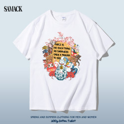 2024 Summer Thin Japanese-Style Cartoon Design Lucky Cat Print Short-Sleeve T-Shirt for Teenagers, Super Popular on Instagram, Pure Cotton