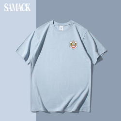 National Trend Lion Dance Simple Casual Chinese Style Pure Cotton 40S Short-Sleeve T-Shirt for Men and Women Trendy Half-Sleeve Tshirt