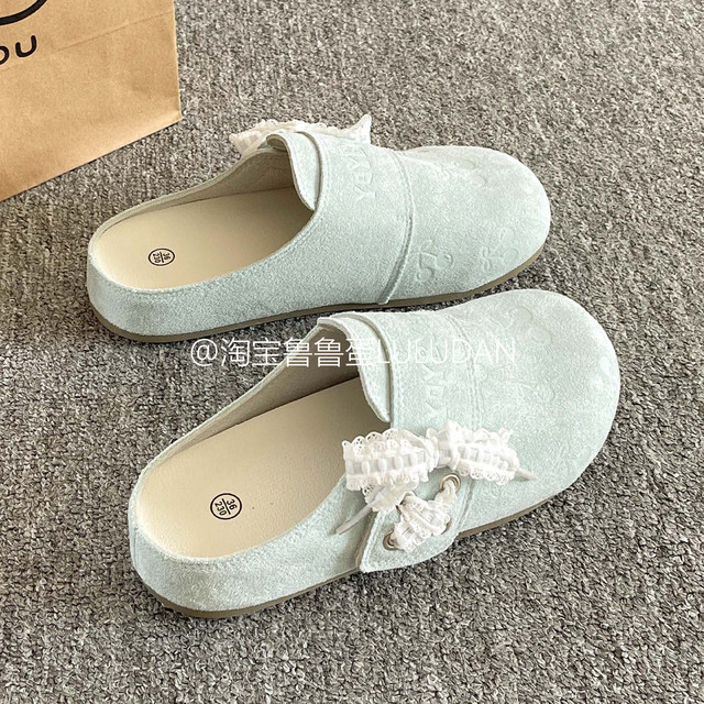 Lulu Egg Velvet Slip-On Birkenstock Shoes for Women 2025 New Autumn and Winter Style Skirt Baotou Half-Drag Lazy Shoes