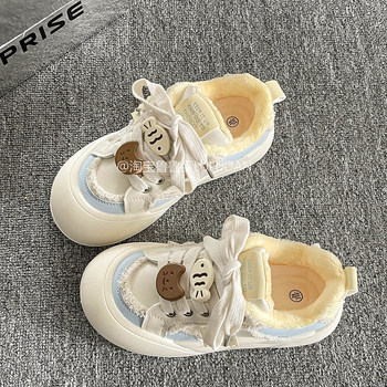 Lulu Dan original niche sneakers for women 2025 new versatile winter bread shoes plus velvet thick-soled white shoes