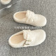 Lurudan furry Birkenstock shoes, winter cotton slippers, toe-toe mule shoes, slip-on women's shoes, plus velvet half slippers