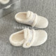 Lurudan furry thick-soled slippers for winter outer wear plus velvet Birkenstock shoes toe-toe half slippers 2025 new cotton slippers