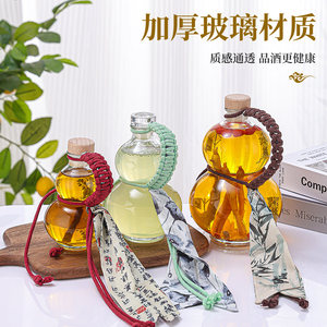 
New Internet celebrity gourd wine bottle cold extract kettle glass bottle sealed empty bottle national style hand rope large capacity soaking wine bottle