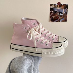 
2026 spring and summer new style pink versatile high-top canvas shoes for women Hong Kong style street style shoes for women ins