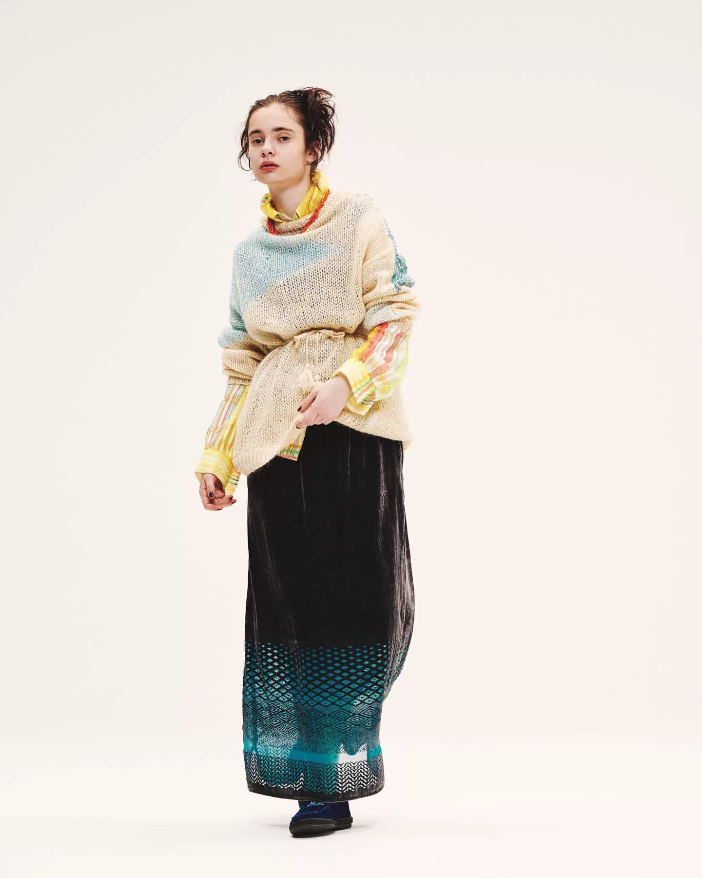 日本欧美风BEAMS BOY maturely Velvet Opal Maxi Skirt-Taobao