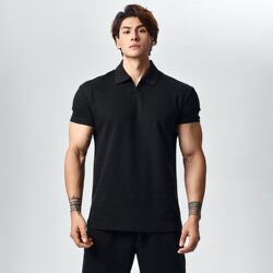 Lightweight Summer 250g Slimming Cuff Polo Shirt Short-Sleeved T-Shirt for Men Breathable Sports Fitness
