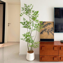 Simulated Nandina Bamboo Potted Plant for Living Room Decoration, High-End Light Luxury Fake Green Plant, Floor-Standing Plant Ornament Next to the Tv