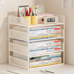 Subject Classification Storage Rack Student Desk Book Storage Rack Desktop Bookshelf Vertical Multi-Layer Book Stand A4 File Storage Organizer Office Stationery Supplies File Cabinet Layered Rack