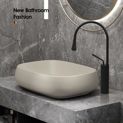 High-End Milk Tea Gray Art Countertop Basin Cream-Style Bathroom Design Washbasin Ceramic Wash Basin Countertop Basin