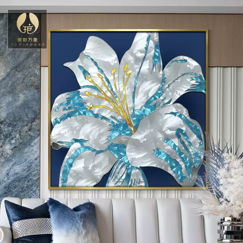 山水玄关掐丝珐琅彩装饰画走廊过道高级挂画现代新款原创设计壁画