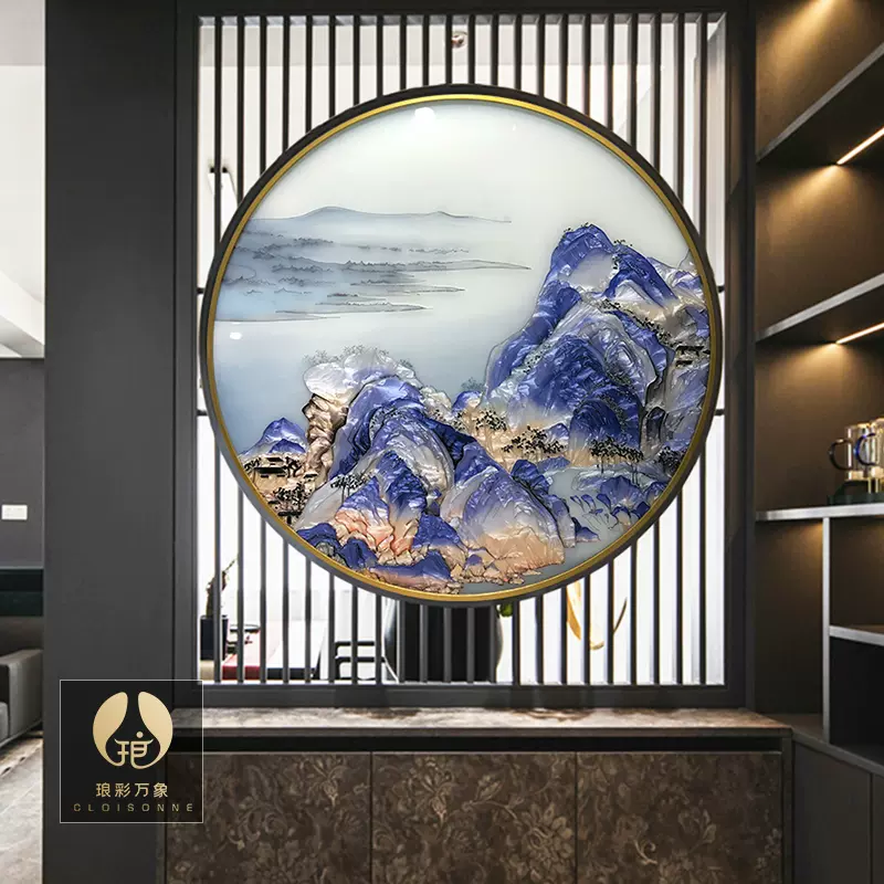 珐琅彩装饰画 山水玄关掐丝珐琅彩装饰画走廊过道高级挂画现代新款原创