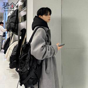 
Bishe Korean style trendy knee-length mid-length warm and thickened woolen coat autumn and winter high-end loose casual men's clothing
