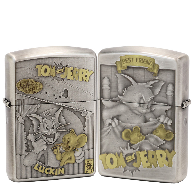 ジッポー キャット＆マウス ライター - アンティークシルバー仕上げ