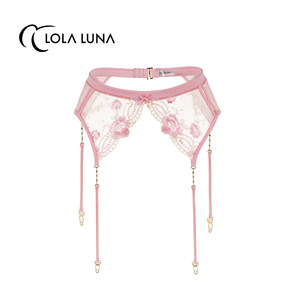 LolaLuna Art Underwear from France [Pink Crystal garters] Sweet Pink Lace Straightening Socks for Slim Fit