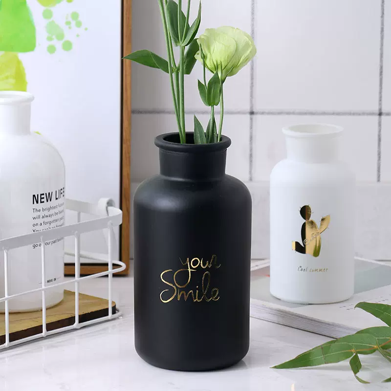 創意北歐風格黑白英文字母花瓶玻璃樽花插收納瓶花盆花籃插花