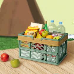 Foldable plastic picnic basket supermarket shopping basket vegetable shopping basket large spring outing hand basket Japanese style shopping basket