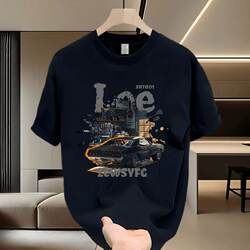 American-Style Trendy Printed Short-Sleeve T-Shirt for Men, New Summer Loose Fit, Stylish and Handsome Round-Neck Casual Five-Quarter Sleeve Top