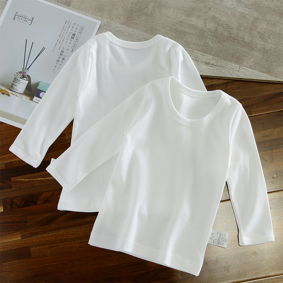 Spring and autumn men and girls, pure white long -sleeved T -shirt kindergarten children's bottom shirt autumn clothes autumn pants baby top
