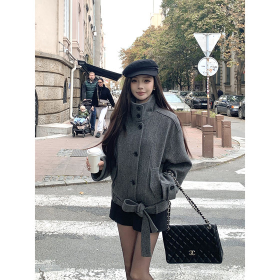 
[Gray Gray Berlin] 100 herringbone wool! Floral double-sided woolen jacket/skirt/top