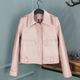 Haining 2025 spring new genuine leather sheepskin leather jacket for women's neck pink short jacket makes you look slim