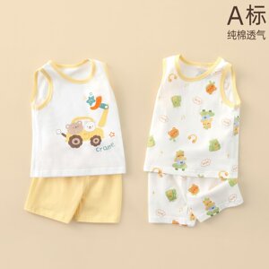 
0-7 years old baby vest set two-piece summer thin section male and female baby home children's split summer clothing pure cotton