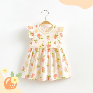 
0-7 years old Binbin baby dress children's princess dress girls pure cotton summer thin flying sleeve floral dress spring and summer