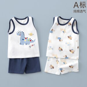 
0-7 years old baby vest set two-piece summer thin section male and female baby split summer clothing pure cotton children's home