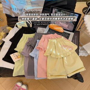 
0-15 years old [Girls' Butt Curtain Pants] Summer Baby Girl Straight Leg Pants Thin Lace Curtain Wide Leg Pants Children's Pants