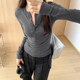 Hot mom goes out to breastfeed long-sleeved T-shirt as base spring and autumn new V-neck slimming design postpartum breastfeeding top