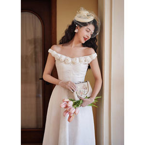 
Chings retro handmade three-dimensional rose one-length dress Hepburn style high waist slim A-line large sling skirt autumn
