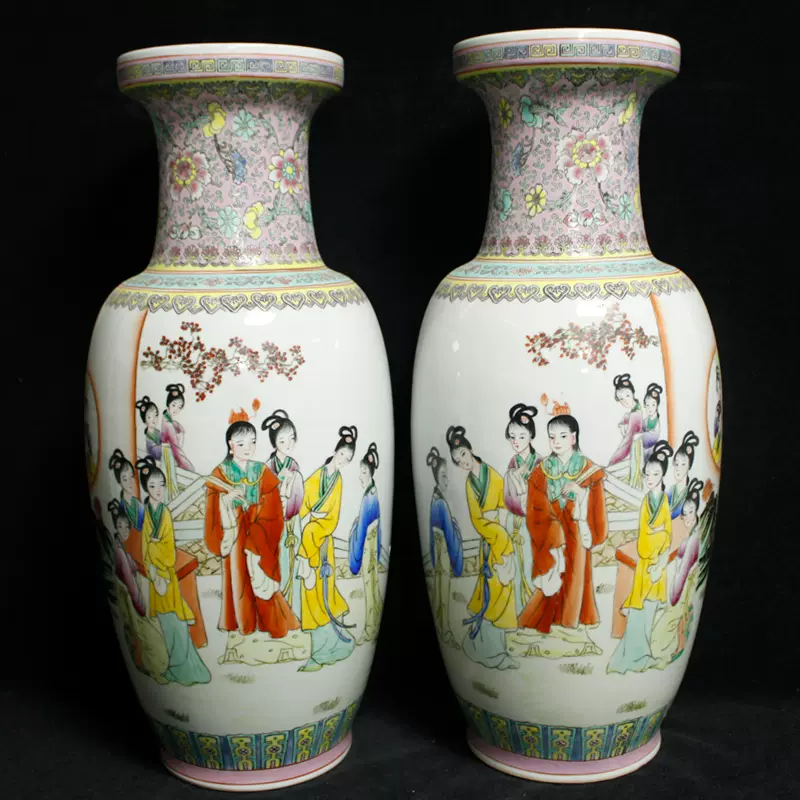 中国古陶器　粉彩瓷器 手工粉彩寿桃天球瓶八十年代瓷器艺术瓷厂制造中式风格