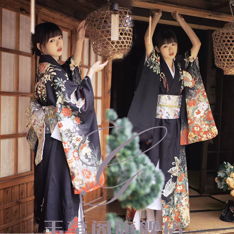 和服女正装传统振袖复古改良中国风日本暗黑写真神明少女拍照服装-Taobao