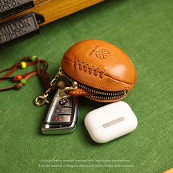 Half Work Washed First-Layer Cowhide Key Bag, Vintage Handmade Rugby Bag, Genuine Leather Key Bag, Earphone Bag