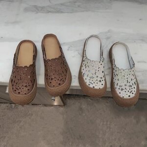 
Special ~ Welfare! Top layer cowhide women's sandals genuine leather thick-soled head-packed women's slippers hollow and breathable outside national style