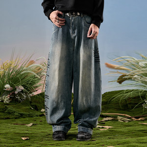 
Nuthink American retro trendy brand letter jeans loose scimitar plus velvet and thickened men's new style spring 2026