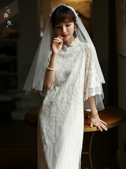White Lace Cheongsam - Classical Chinese Dress