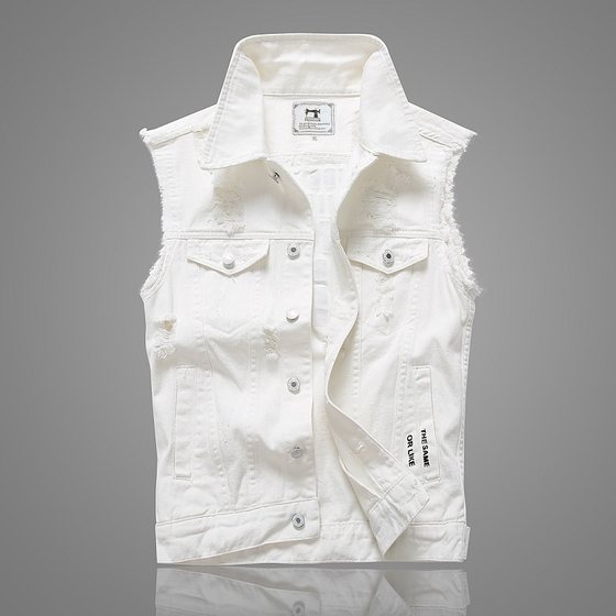 
Summer denim vest men's youth Korean style sleeveless vest slim white denim vest horse clip top clothes trendy