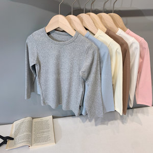 Round neck solid color base shirt pure cotton casual top long sleeve T-shirt boys clothing children baby girls basics
