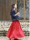 Spring and Autumn Solid Color Large Pocket Skirt Literary Retro Cotton and Line Long Skirt Half Body A-line Skirt Red Big Swing Umbrella Skirt