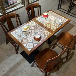 Cafe Tables and Chairs Solid Wood Combination American Retro Dining Hot Pot Dessert Shop Western Restaurant Square Table Commercial Use