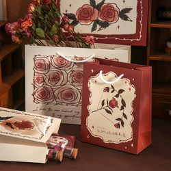 Rose Gift Bag, Artistic Couple's Souvenir Gift Paper Bag, Birthday Gift for Girls and Boys, Gift Packaging Box Bag, Shopping Bag, High-Value Blessing Commemorative Gift, Hand-Held Kraft Paper Bag