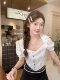 Chi umbrella 25/ss Camellia girl special big lapel line design white shirt slim top for women
