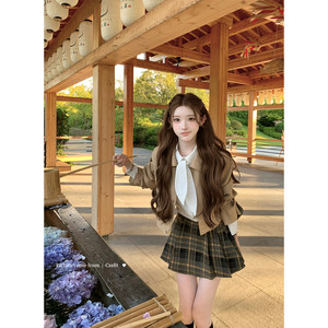 Chi Umbrella 25/fw Earl Gray Tea Cookies Short Windbreaker Rabbit Ears White Shirt Plaid Pleated Skirt Suit