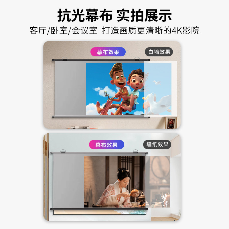 안티 라이트 프로젝션 스크린 주간 직접 프로젝션 가정용 벽걸이 형 펀치없는 침실 거실 휴대용 프로젝터 스크린 천-
